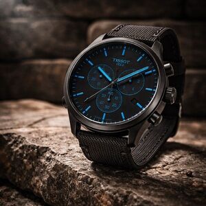 NIB SWISS MENS Tissot T-Sport Chrono XL 45 MM Chronograph BLACK/Blue Face